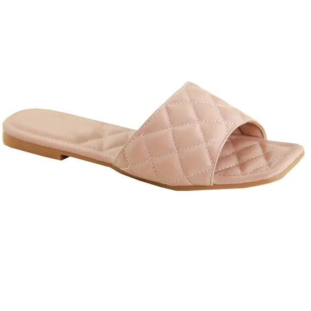 New Women's Braided Quilted Single Band Strap Flat Square Toe Open Slide Sandal (FREE SHIPPING) | Walmart (US)