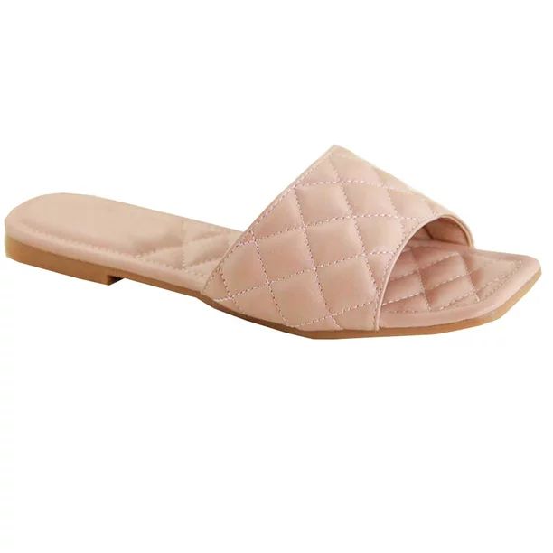 New Women's Braided Quilted Single Band Strap Flat Square Toe Open Slide Sandal (FREE SHIPPING) | Walmart (US)