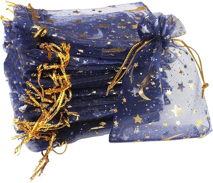 SUMAJU 100 Pieces Moon Star Organza Jewelry Candy Bags 2.7x3.5 Inch | Amazon (US)