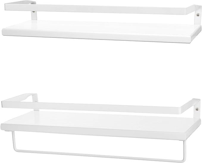 Peter's Goods Modern Floating Shelves with Rail - Wall Mounted Bathroom Wall Shelves with Towel B... | Amazon (US)