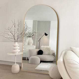 Sxiawe 32 in. W x 71 in. H Classic Arched Wood Full Length Mirror Gold Wall Mounted Standing Mirr... | The Home Depot