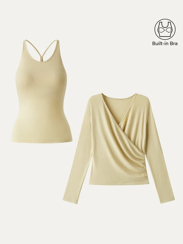 Two-Piece Set Cami with Surplice Ruched Top | OGLmove