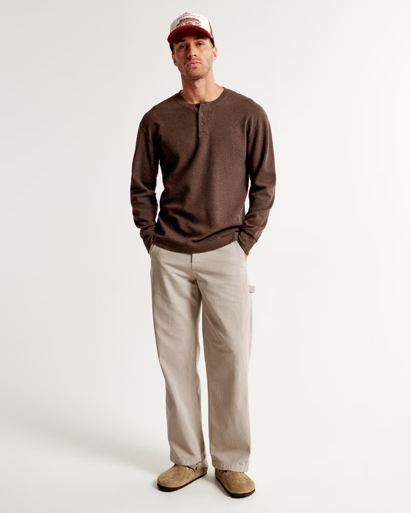 Long-Sleeve Grid Waffle Henley | Abercrombie & Fitch (US)