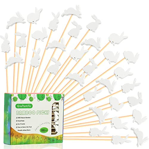 Easter Rabbit Cocktail Picks Fruit Dessert Sticks Sandwich Food Toothpicks Charcuterie Appetizer Skewers, 5 Inch, Handmade of Bamboo Wood, for Easter Decoration Party Supplies (Easter Bunny) | Amazon (US)