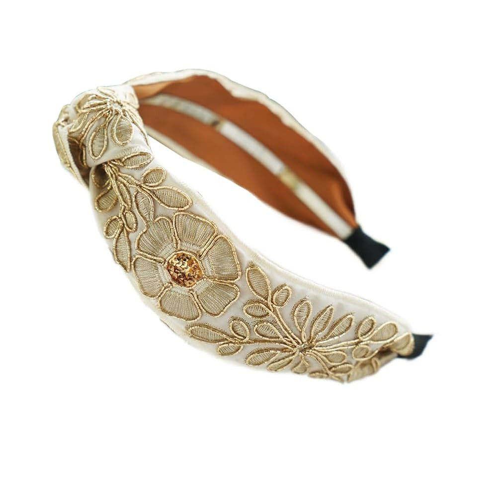 Women's Fashion Headbands - Vintage Ethnic Style Wide Knot Hair Accessories, Handmade Embroidered... | Amazon (US)