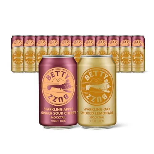 Betty Buzz Sparkling Mocktail Bundle (24 Pack Cans) – Sparkling Apple Ginger Sour Cherry & Oak Smoked Lemonade – Natural Flavors & Sweeteners, Only Clean Ingredients | Amazon (US)