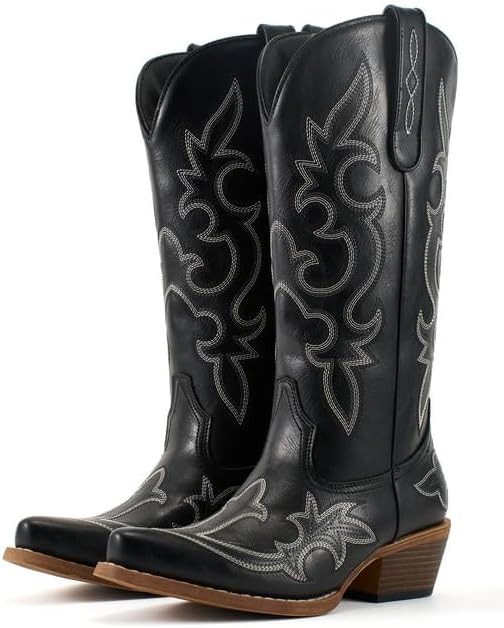 Lante Cowboy Boots for Women - Mid Calf Cowgirl Boots,Chunky Heel Snip Toe Stitched Embroidery We... | Amazon (US)