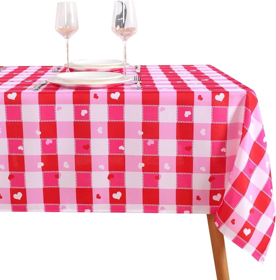 SARAFLORA Valentine's Day Checkered Fabric Rectangle Table Cloth- 60 x 84 Inch -Polyester Heart P... | Amazon (US)