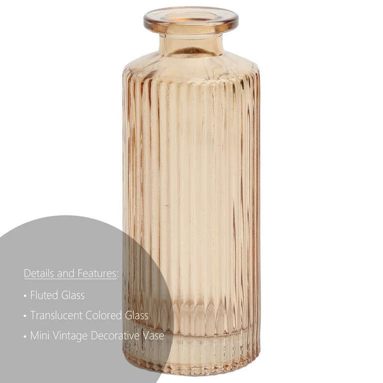 Mainstays Mini Ribbed Translucent Glass Tabletop Indoor Vase, 5.2", Champagne | Walmart (US)