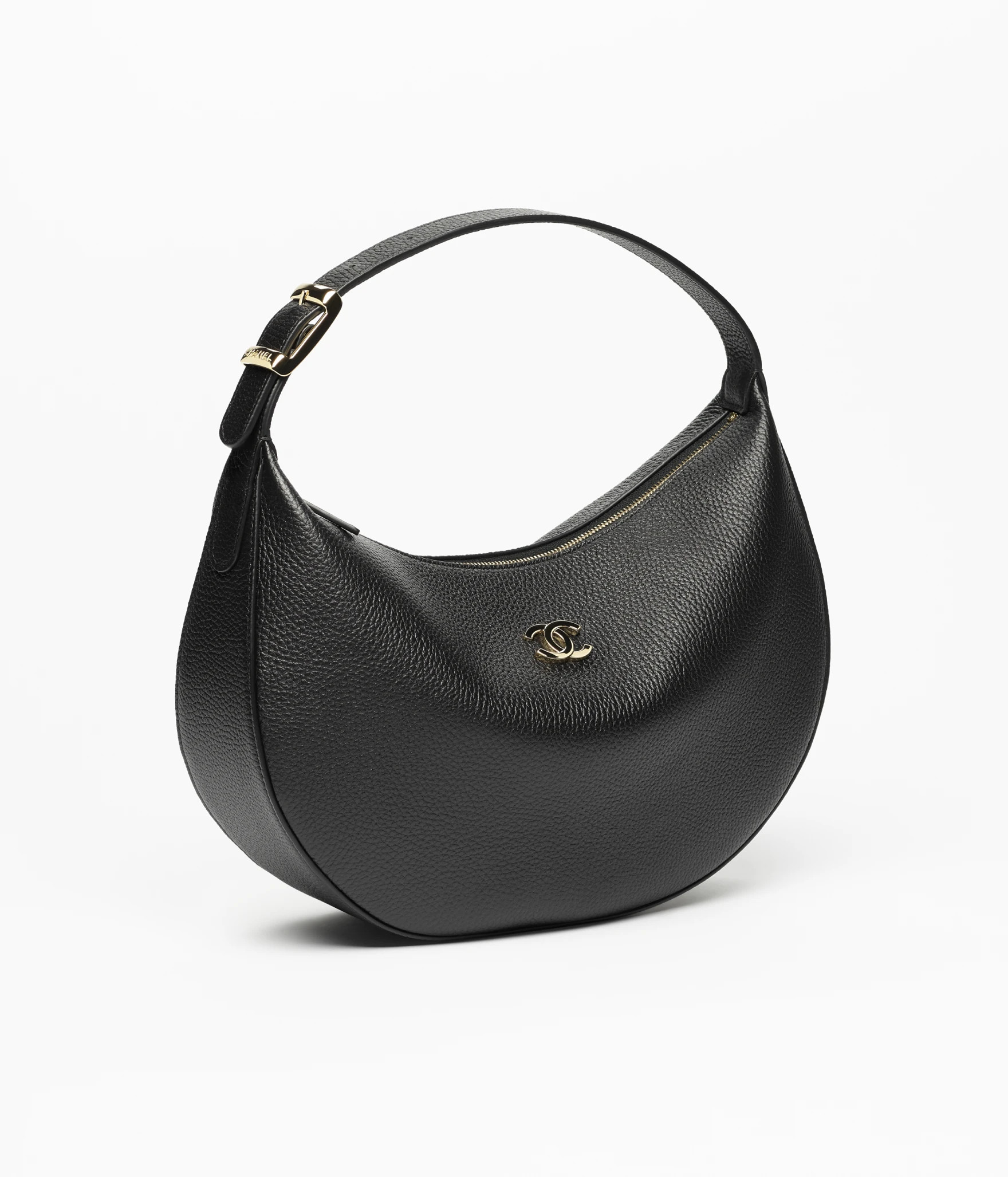 Hobo handbag, Grained calfskin & gold-tone metal, black — Fashion | CHANEL | Chanel, Inc. (US)