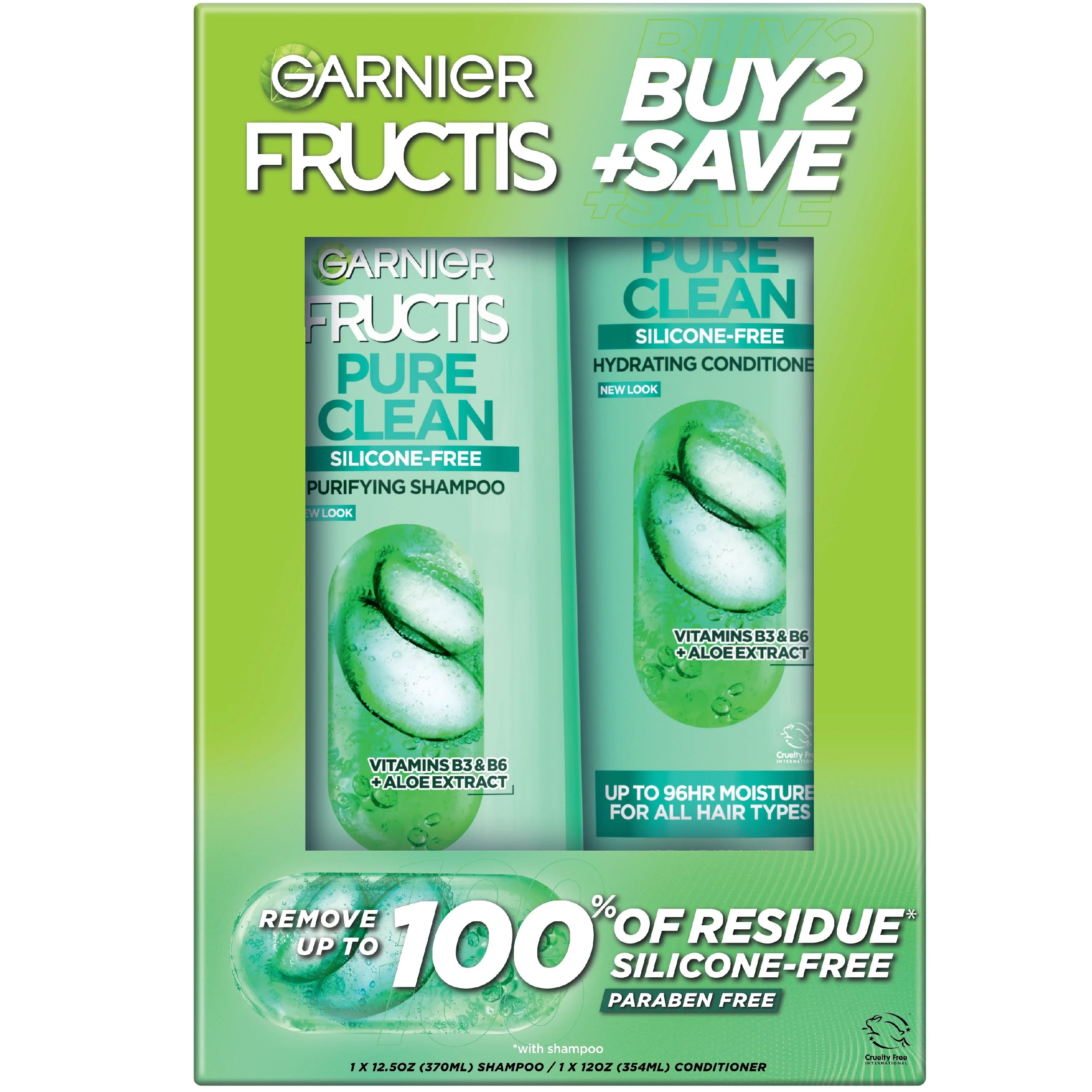 Garnier Fructis Pure Clean Shampoo and Conditioner, Gentle for Everyday Use, 2 Count - Walmart.co... | Walmart (US)