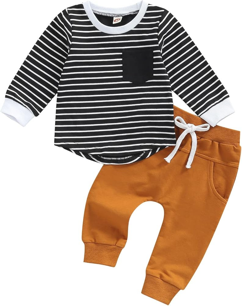 2Pcs Toddler Baby Boy Girl Sweatshirt Tops Pants Set Long Sleeve Sweatsuit Fall Winter Outfits | Amazon (US)