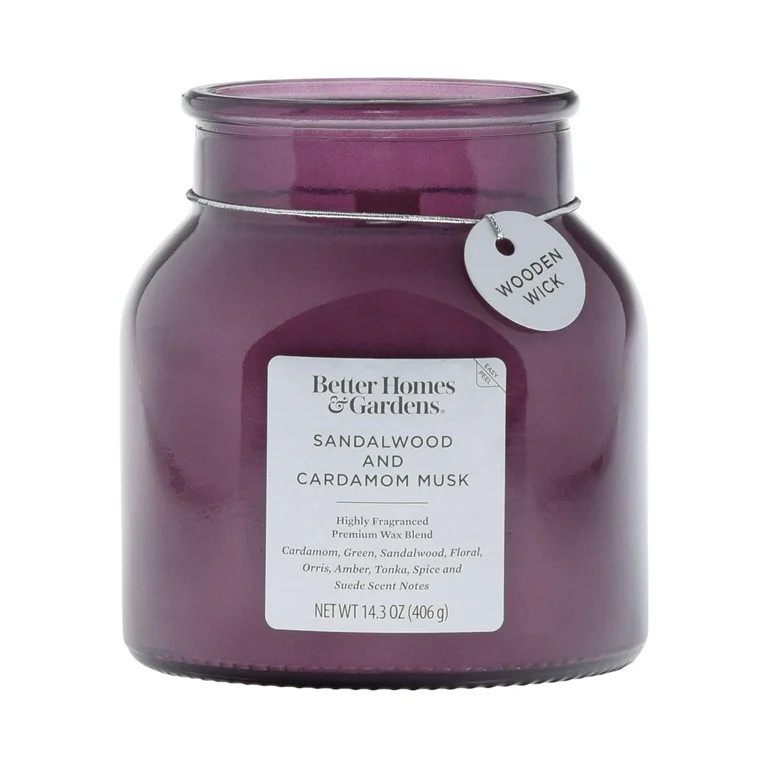 Better Homes & Gardens Sandalwood and Cardamon Musk Scented Wooden Wick 14.3oz Jar Candle - Walma... | Walmart (US)