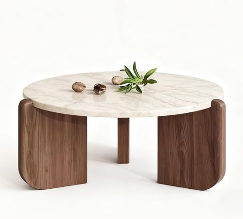 Living Room Modern Coffee Board Solid Wood Shelf, Stone Tabletop mid-Century Storage Side Table(B... | Amazon (US)