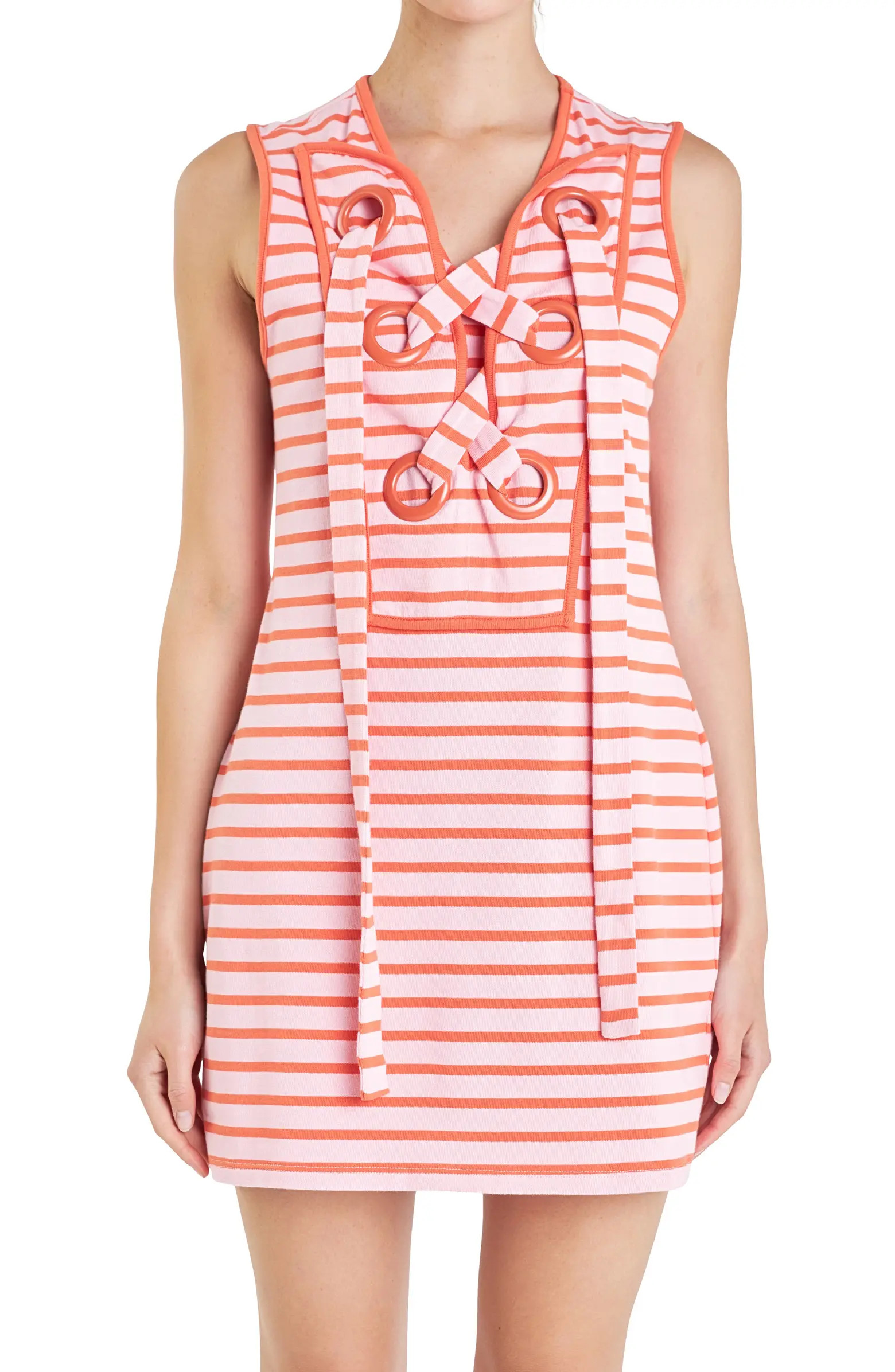 English Factory Stripe Lace-Up Shift Dress | Nordstrom | Nordstrom
