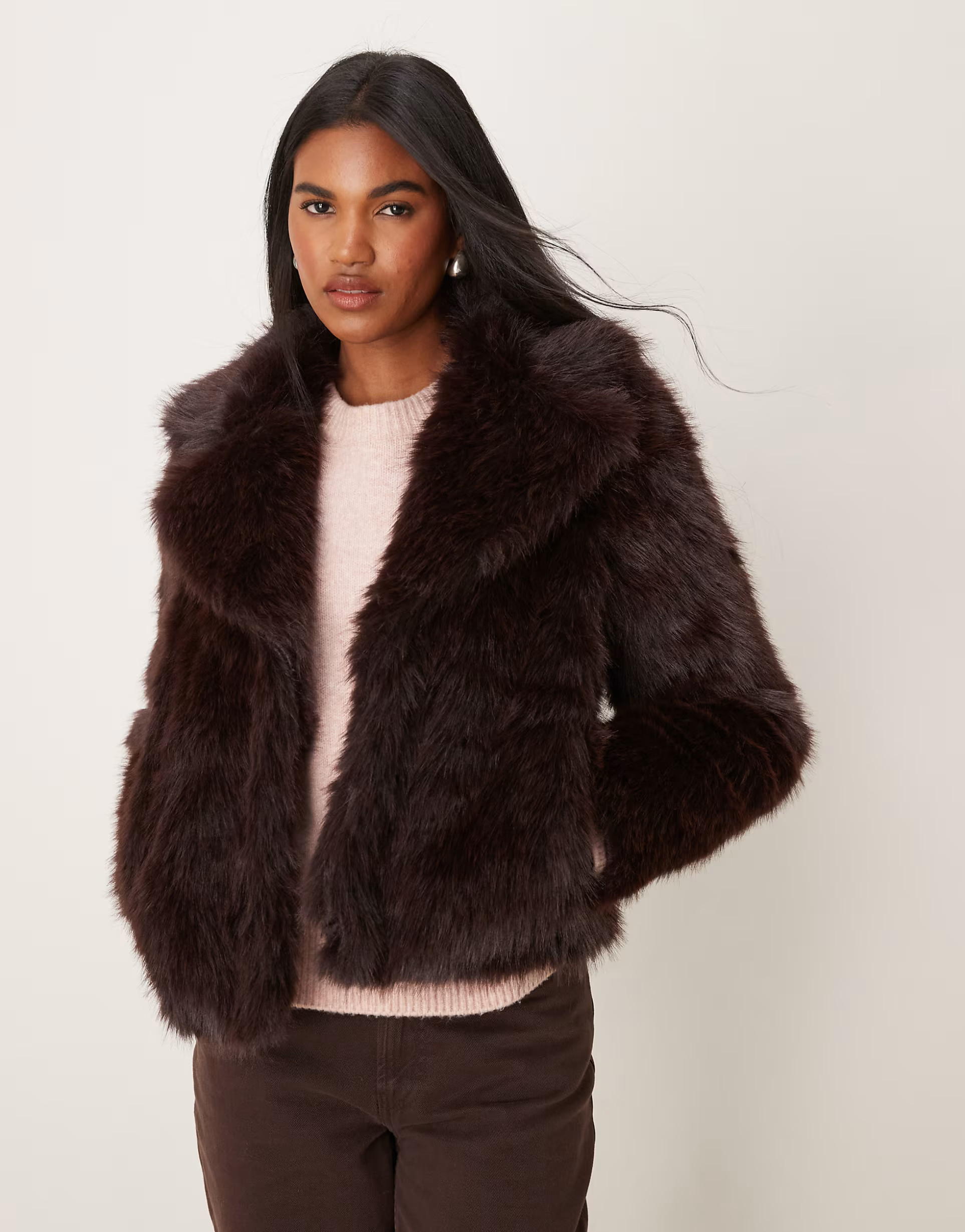 New Look shaggy faux fur coat in brown | ASOS (Global)
