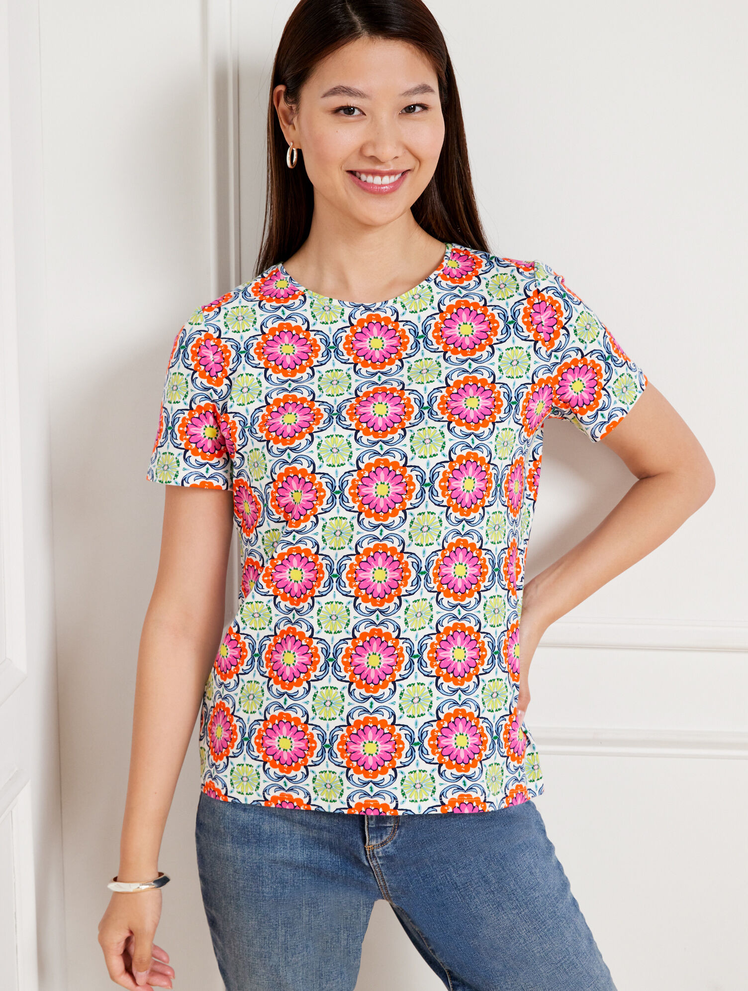 Classic Crewneck Tee - Floral Medallion | Talbots