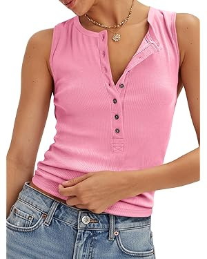 Cicy Bell Womens Henley Tank Tops Slim Fit Summer Casual Sleeveless T Shirts Going Out Ribbed Bas... | Amazon (US)
