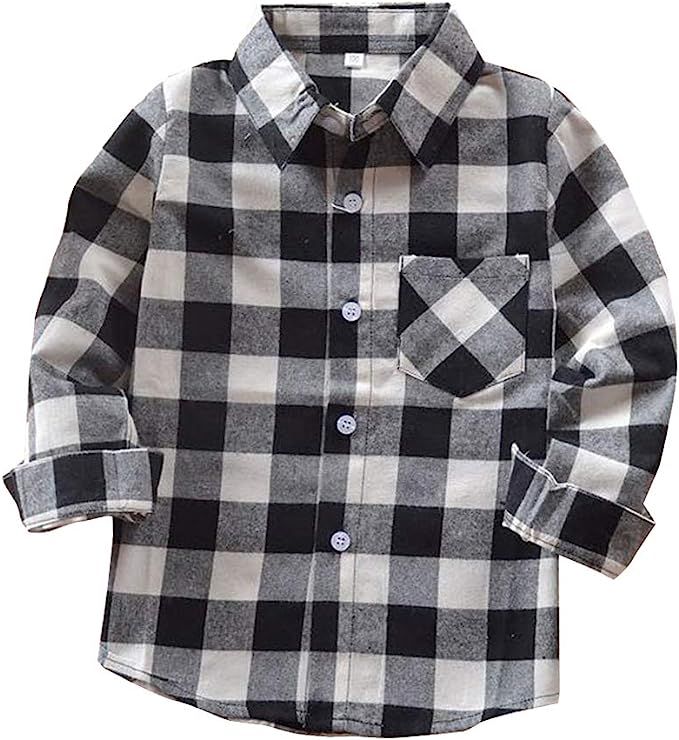 Kids Little Boys Girls Baby Long Sleeve Button Down Red Plaid Flannel Shirt Plaid Girl Boy NB-6T | Amazon (US)