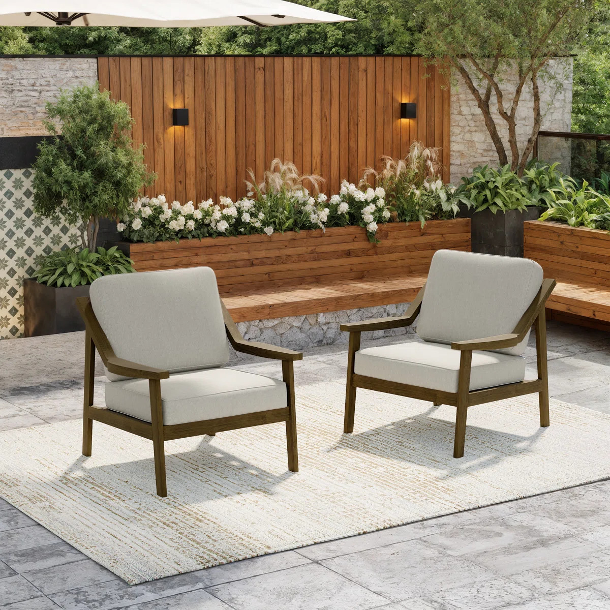 Solid Wood Teak Outdoor Lounge Chairs With Cushion And Arms (Set of 2) | Wayfair North America