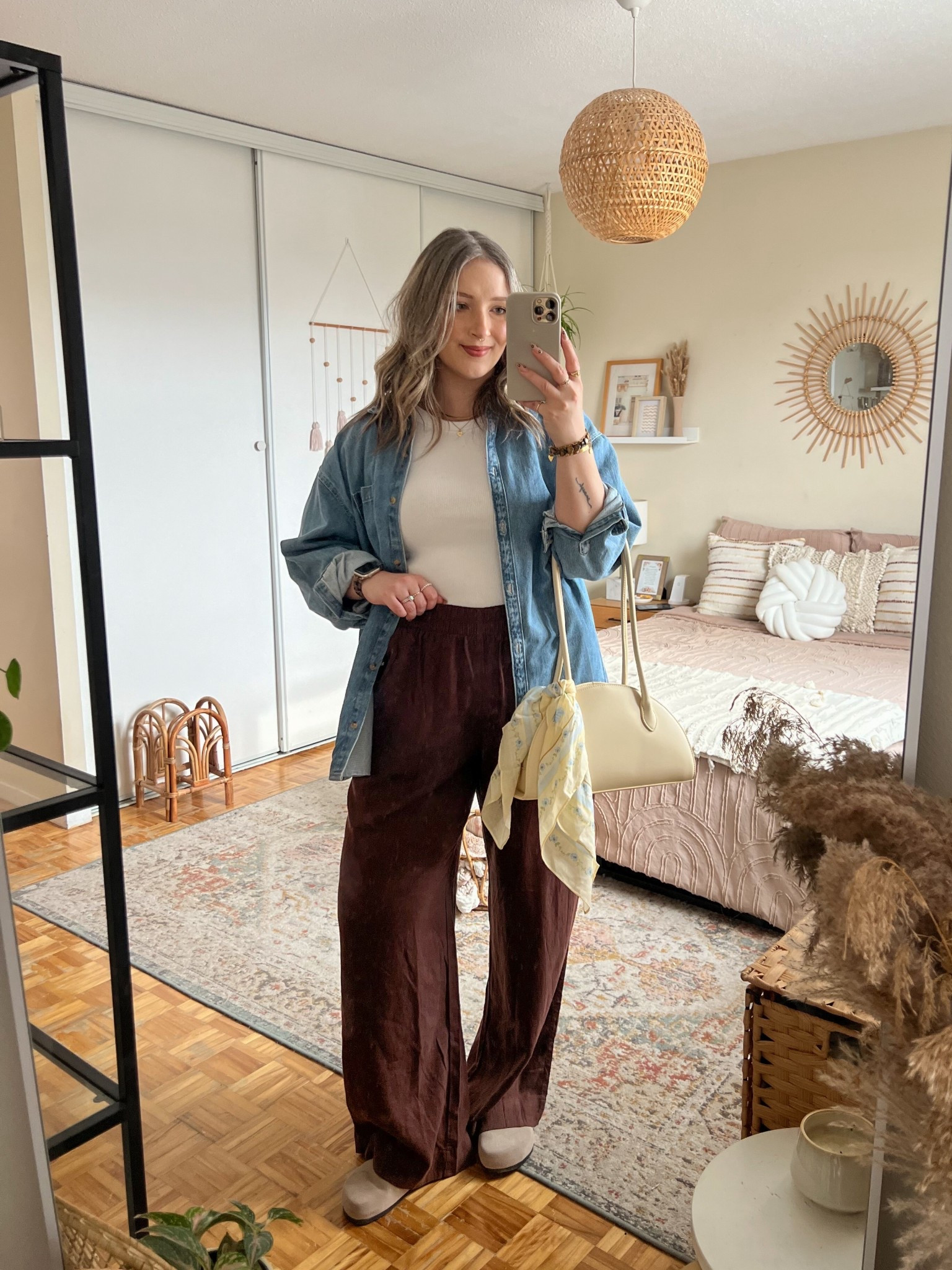 Easy spring outfit! Wearing my usual size L in the brown linen pants, denim shirt, and basic tank. Butter yellow bag is affordable and so fun for spring! Canadian Old Navy links under “similar products"

#LTKmidsize #LTKstyletip #LTKsale