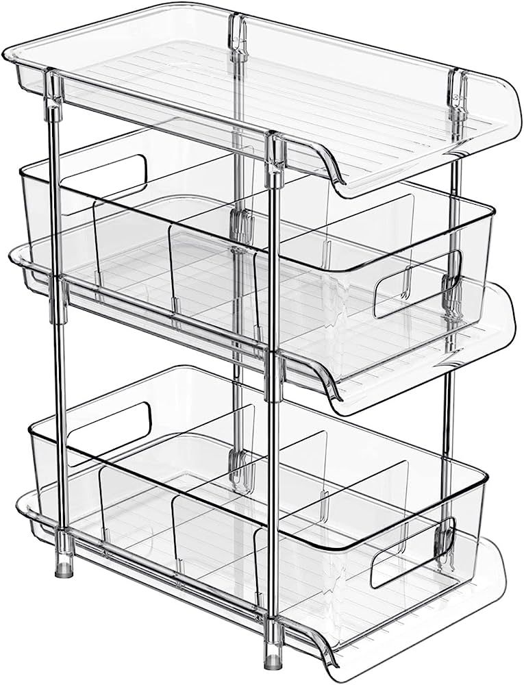 3 Tier Clear Bathroom Organizer with Dividers, Multi-Purpose Pull-Out Pantry Organization and Sto... | Amazon (US)
