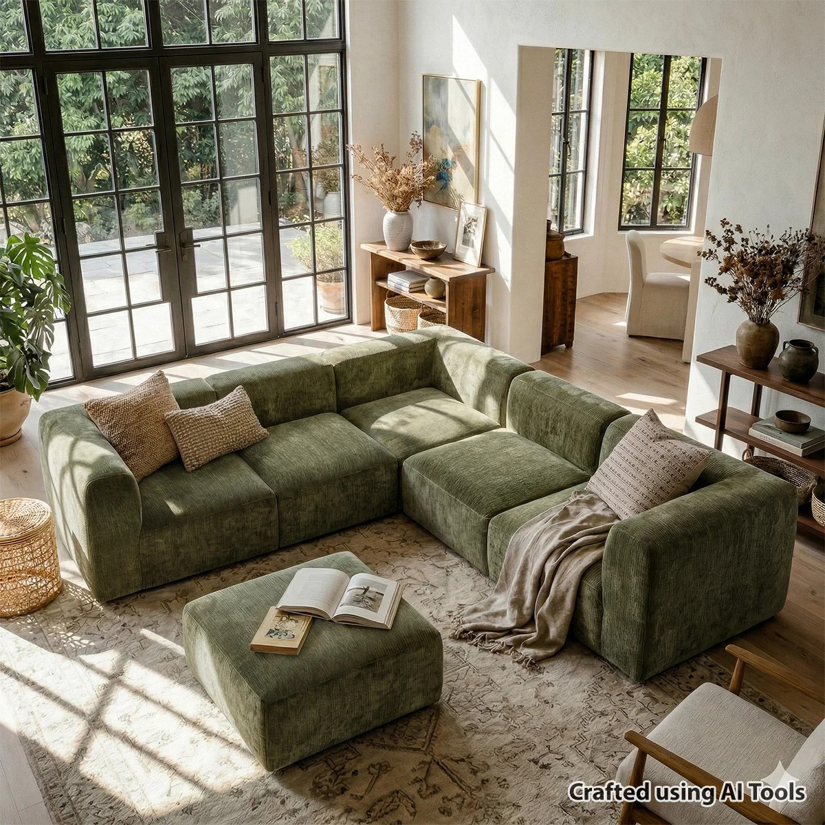 6-Piece Modular L-Shaped Deep Seat Chenille Sectional Sofa with Ottoman | Wayfair North America