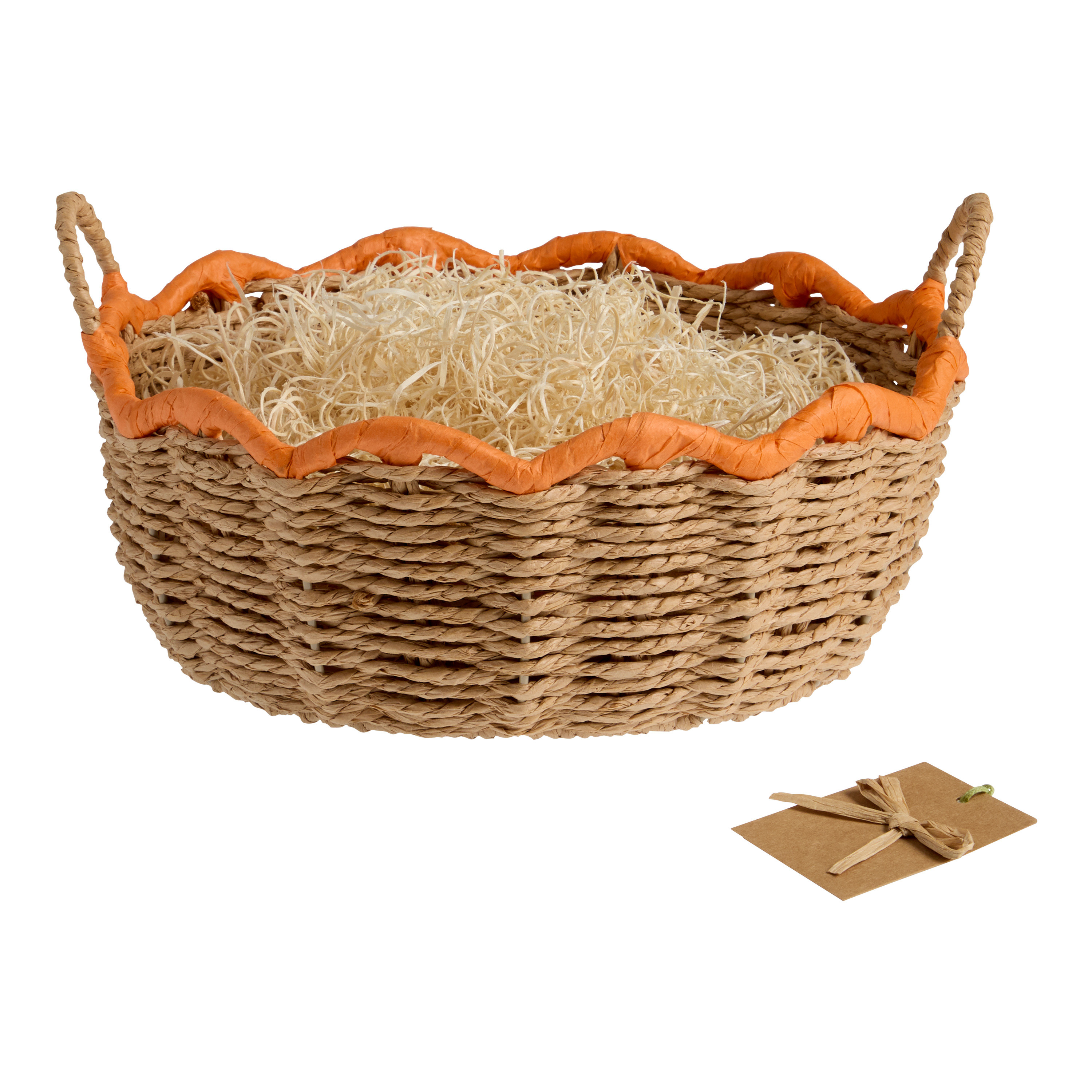 Round Natural Jute Bright Rim Scalloped Gift Basket Kit | World Market