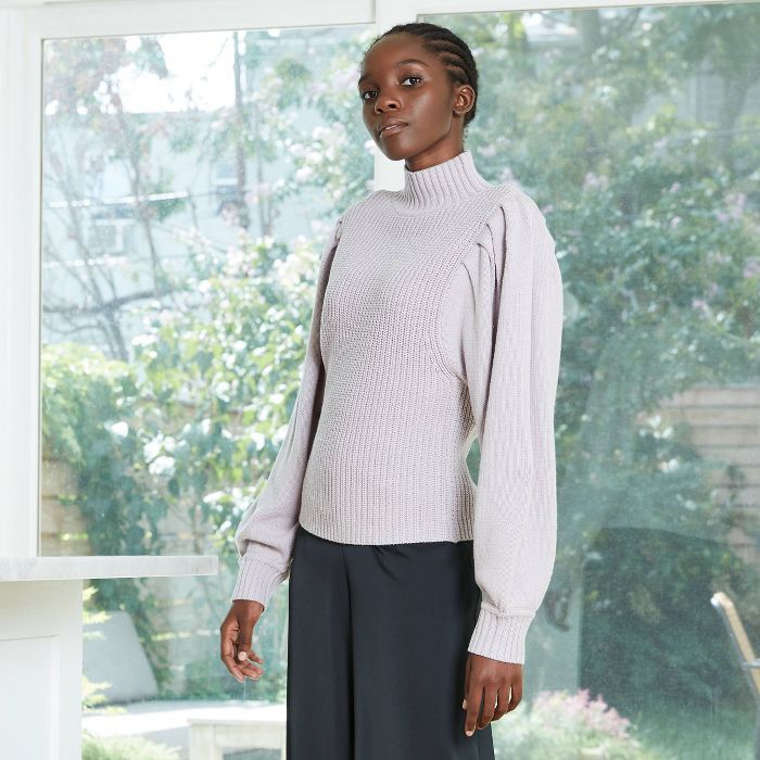 Women's Mock Turtleneck Chunky Pleat Sleeve Pullover Sweater - Prologue™ | Target