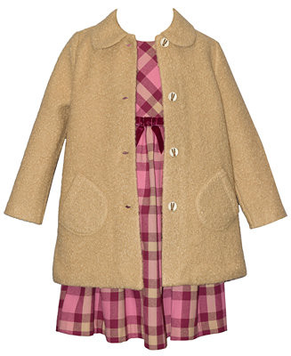 Bonnie Jean Little and Toddler Girls 2-Piece Sherpa Jacket and Plaid Dress Set - Macy's | Macy's