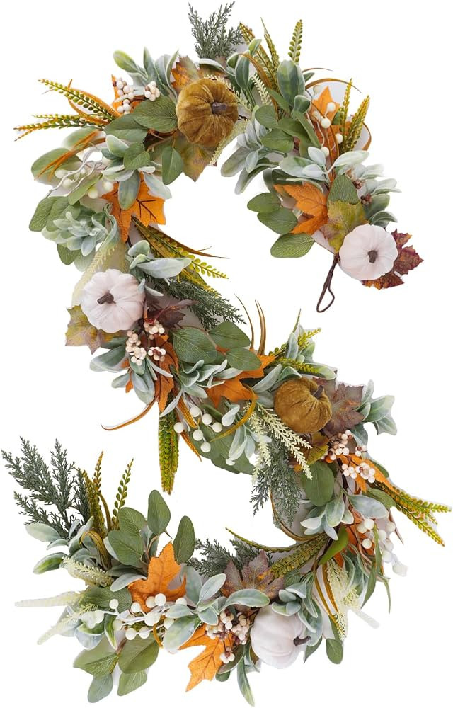 6 FT Thanksgiving Fall Garland for Mantle, with Velvet Pumpkin Leaves for Autumn Home Fireplace P... | Amazon (US)