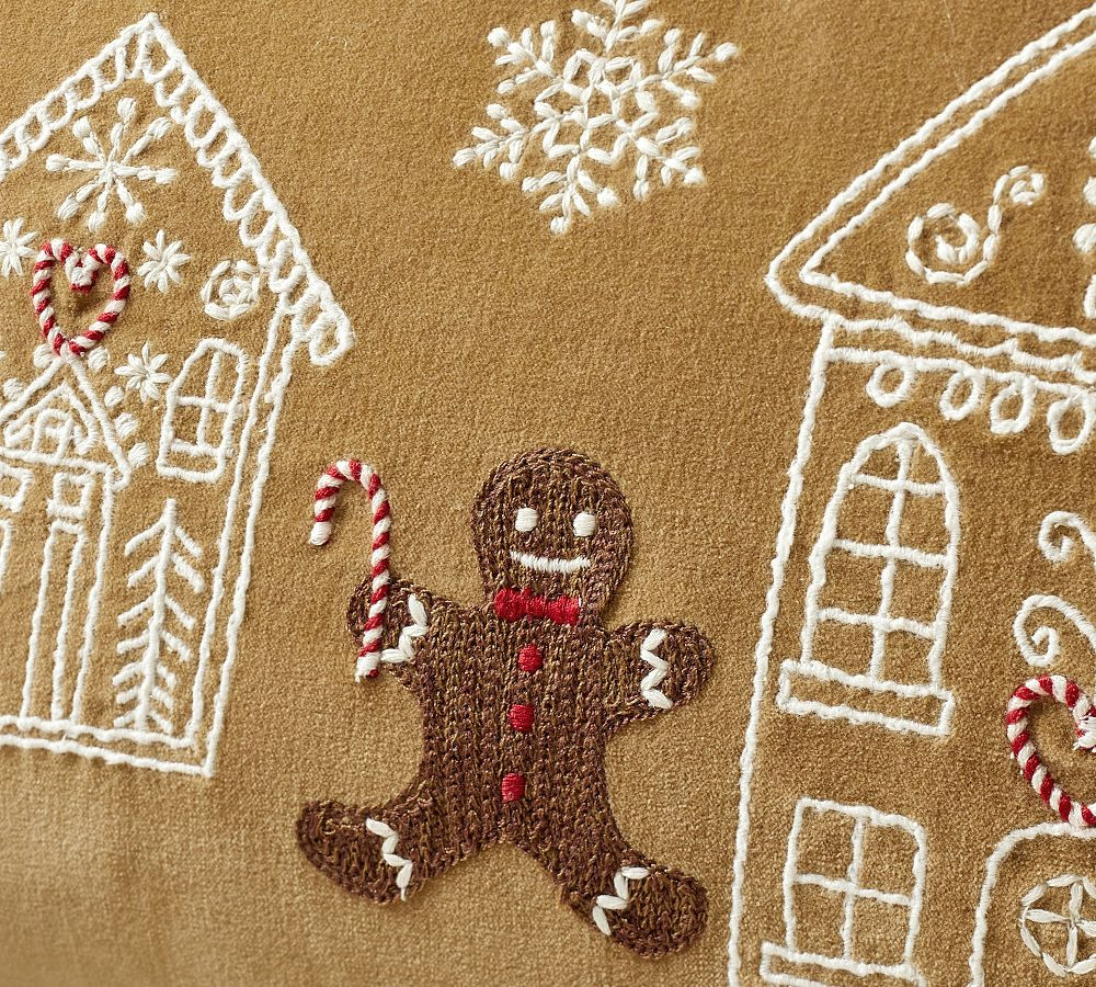 Gingerbread Village Embroidered Lumbar Pillow | Pottery Barn (US)