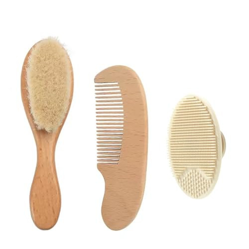 PandaEar 3 Pack Baby Brush and Comb Set Newborn, Silicone Cradle Cap Brush for Babies, Soft Newborn Hair Brush with Soft Goat Bristles, Wooden Toddler Comb Hairbrush Set for Boys and Girls | Amazon (US)