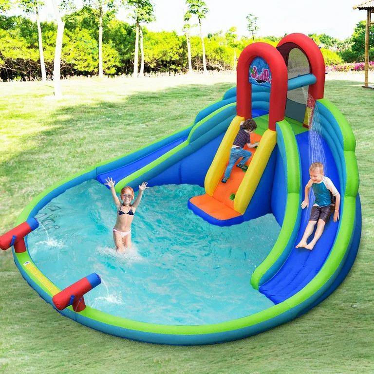 Costway Inflatable Bounce House Water Splash Pool Dual Slide Climbing Wall | Walmart (US)