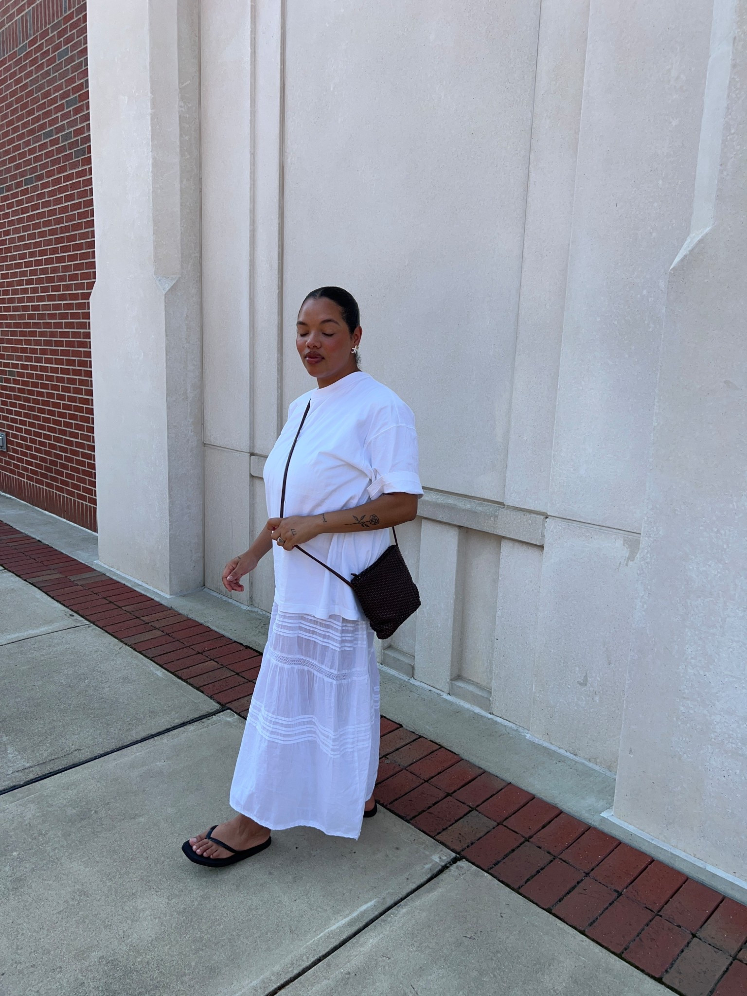 Perfectly oversized tee layered over my sonderhaus dress 🫶🏽 

#LTKMidsize #LTKSeasonal