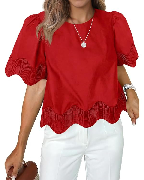 Tankaneo Womens Crop Tops Ruffle Scalloped Flowy Blouse Summer Loose Shirts | Srping outfits, clo... | Amazon (US)