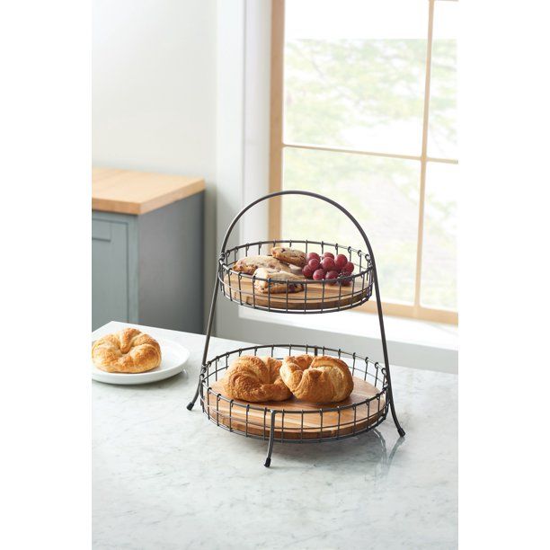 Better Homes & Gardens Industrial Farmhouse Two-Tier Round Serving Tray Stand - Walmart.com | Walmart (US)