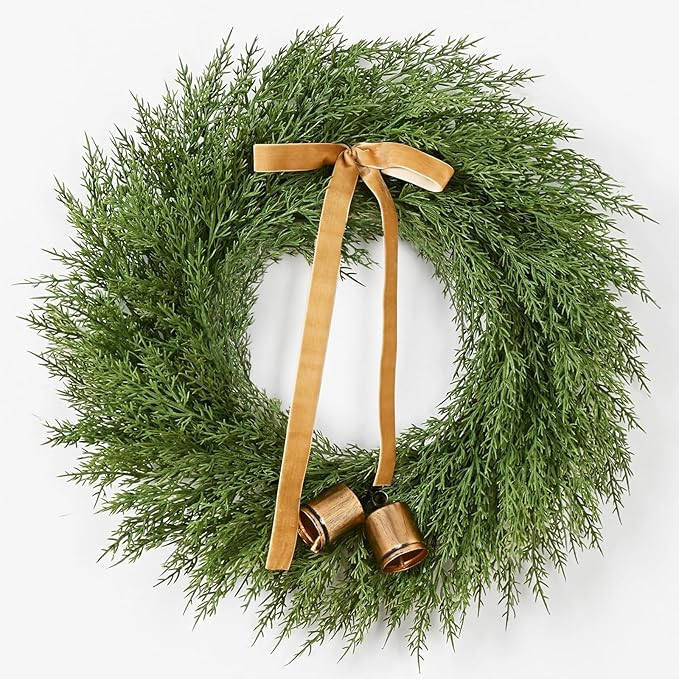 Waipfaru 24 Inch Christmas Wreath, Cedar Wreath Artificial Realistic with Bow and Bell, Large Chr... | Amazon (US)