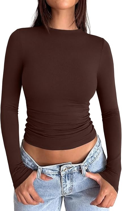 Mock Neck Tummy-Flattering Fit,Ruched Waist Shaping Casual Layering Outfits Top,for Office,Going ... | Amazon (US)