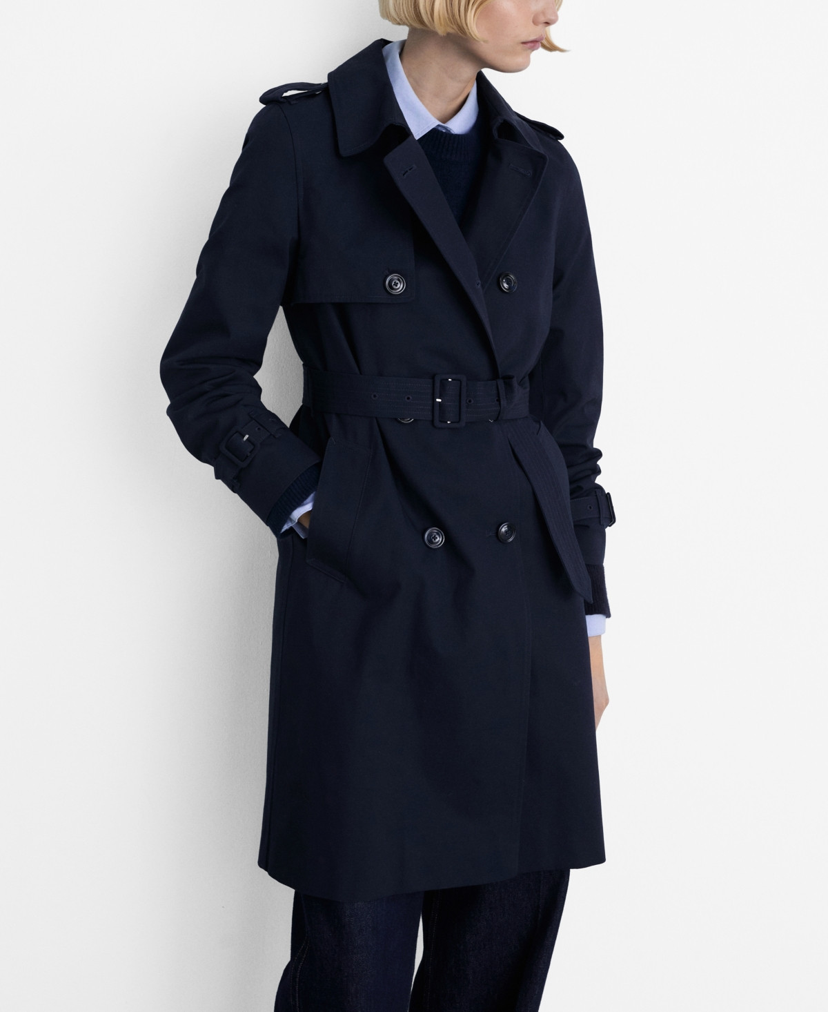 Mango Women's Belted Classic Trench Coat - Dark Navy | Macy's