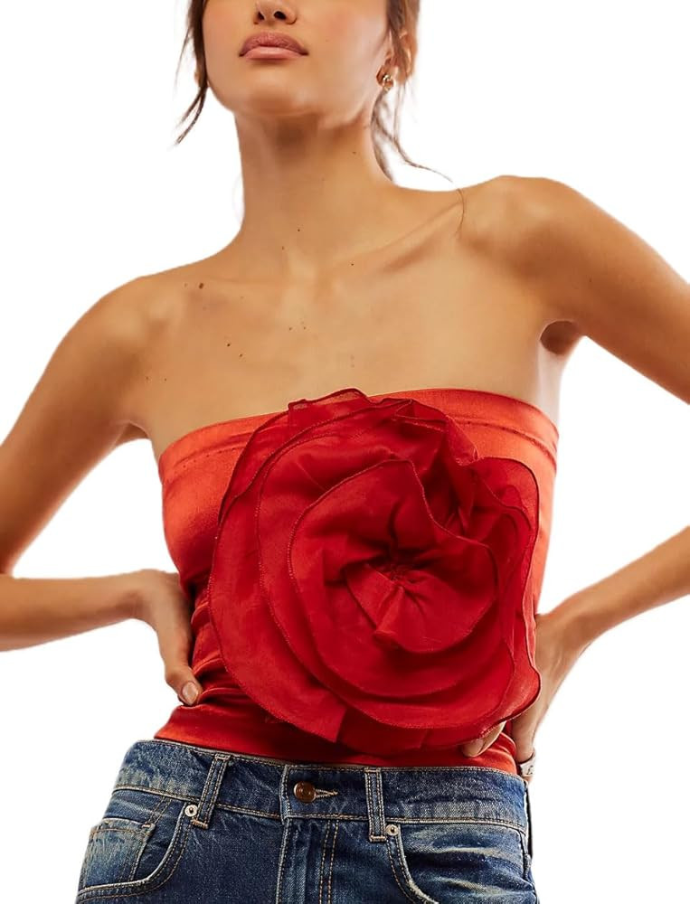 Y2k Tube Top for Women Cute Summer Going Out Bandeau Top Sexy Floral Strapless Backless Crop Tank... | Amazon (US)