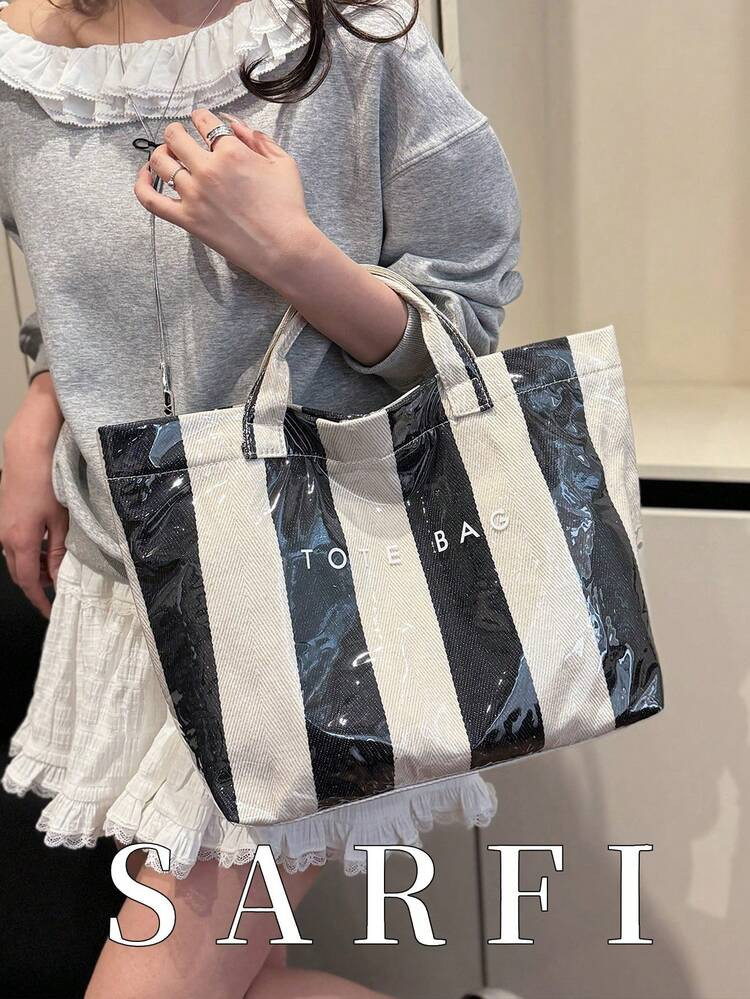 Modern And Versatile Color-Blocked Tote Bag For Women; A Stylish And High-Quality PVC Waterproof Commuter Bag, A Casual And Versatile Handbag For Urban Commuting, Suitable For Shopping, Travel, And Everyday Use; A Practical And Lightweight Large-Capacity Beach Bag With A Hook And Loop Closure; Waterproof PVC Material Summer Beach Bag; Perfect As A Gift For Friends, For Shopping, Dating, Commuting To Work, Photography, And Vacation Travel Tote. | SHEIN USA | SHEIN