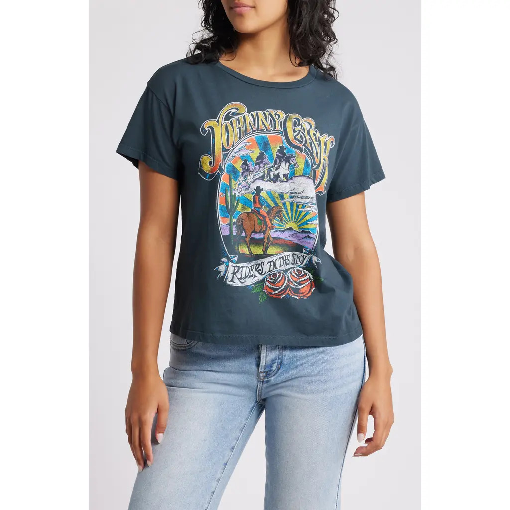 Daydreamer Johnny Cash Ghost Riders Cotton Graphic T-Shirt in Vintage Black at Nordstrom, Size La... | Nordstrom