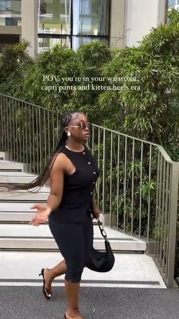 I love that capri pants are back in fashion 😮‍💨🖤

Side note they’re also called pedal pushers? Need to understand where that’s come from 🤔

Are we loving the capri trend? 
.
.
.
.
.
.
.
.
.
.
Capri pants for women, capri trousers, black capri pants, waistcoat outfit, waistcoat women, black waistcoat, asos waistcoat, asos  outfit, pedal pusher pants, thong kitten heeled sandals, high neck waistcoat, charles and Keith bag, asos design 
#capripants #waistcoats #allblackoutfits #kittenheel #streetstylewomen #petitestyleblogger #straightbackbraids