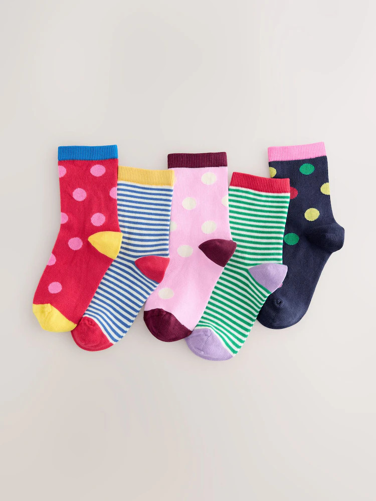 Multi Colour Cotton Rich Stripe and Spot Ankle Socks 5 Pack | Next US