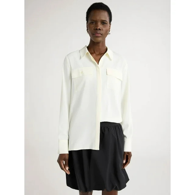 Scoop Women’s Ultimate Button Down Blouse with Two Pockets, Sizes XS-4X | Walmart (US)
