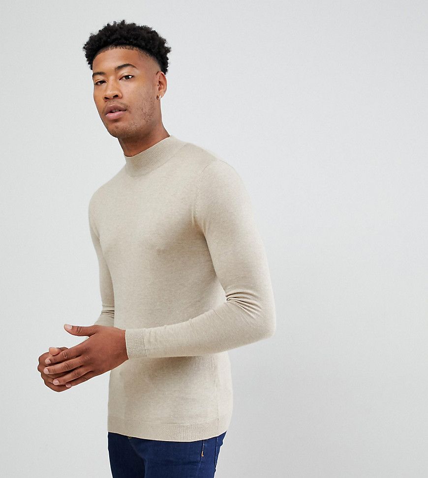 ASOS DESIGN Tall muscle fit turtleneck sweater in oatmeal - Beige | ASOS US