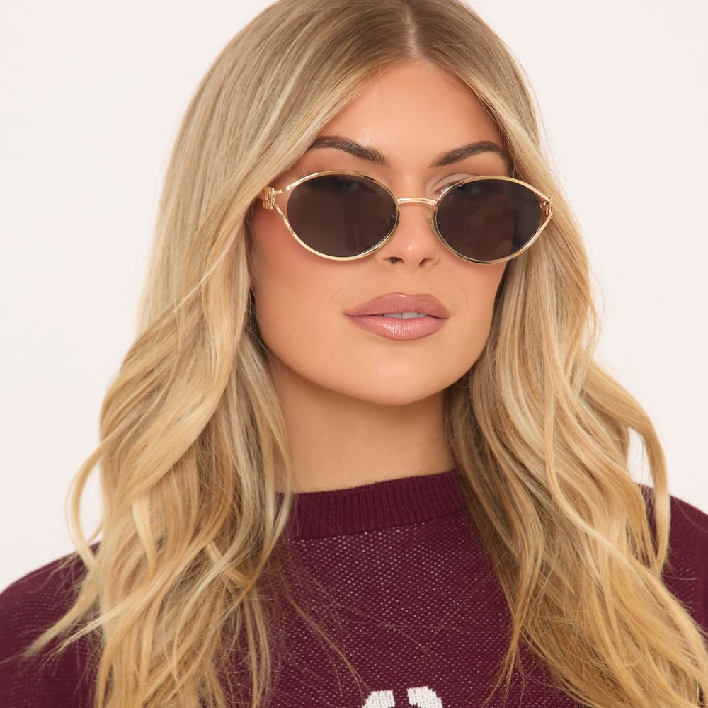 Side Logo Detail Metal Frame Round Shaped Sunglasses In Gold And Black | EGO (UK)