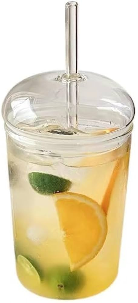 16oz Glass Tumbler with Straw and Lid,Glass Cup with Dome and Glass Straw,Glass Dome Tumbler with... | Amazon (US)