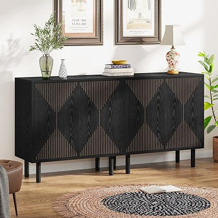 Tribesigns Moderno juego de gabinetes de almacenamiento negros, gabinete de piso independiente, a... | Amazon (US)